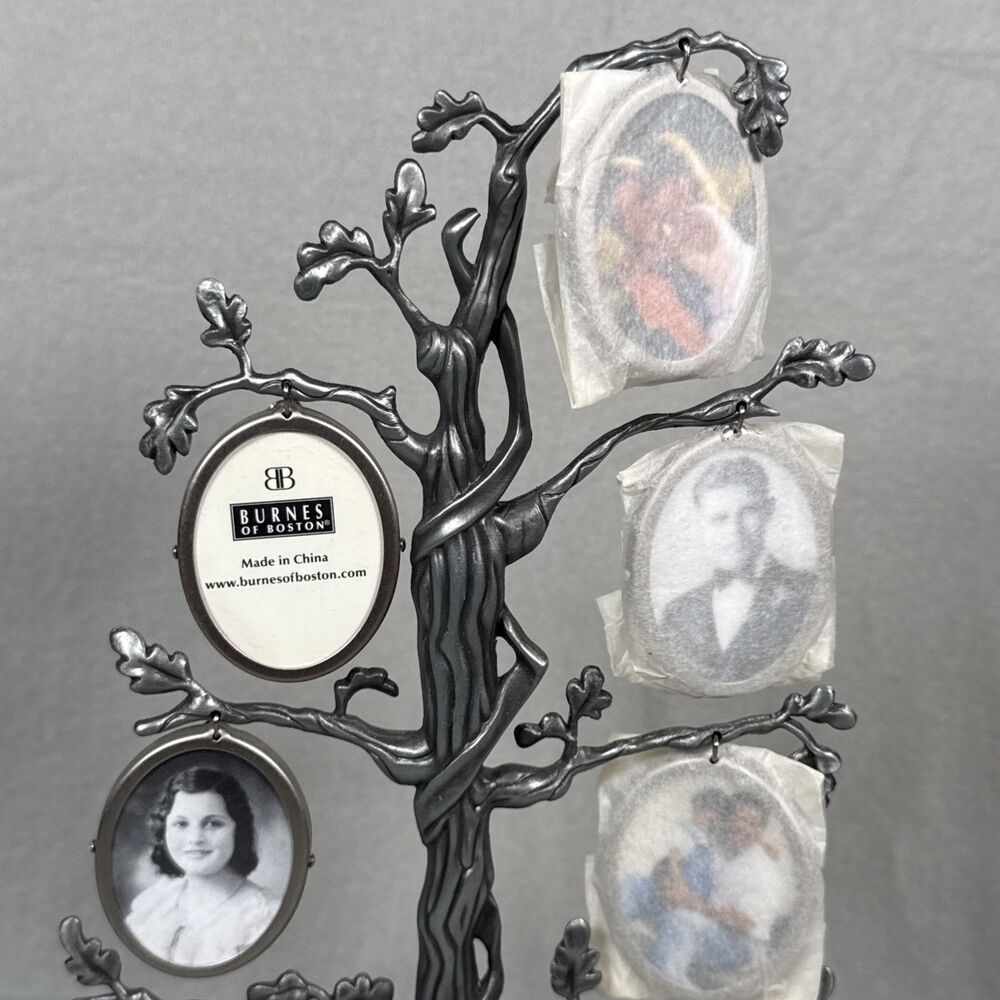 Burnes Of Boston Metal Family Tree Picture Frame Photo Holder Pewter 11” - Picture 5 of 6